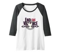 End The Violence: Dove Breaking Chains Peace Message Raglan Baseball Tee, Women, Dark Heather/White, S