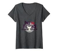 End The Violence: Dove Breaking Chains Peace Message V-Neck T-Shirt, Women, Dark Heather Grey, L