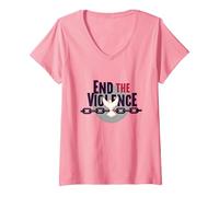 End The Violence: Dove Breaking Chains Peace Message V-Neck T-Shirt, Women, Pink, M