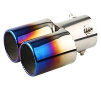 End Throat Car Exhaust Tail Pipe 1PCS 2.5" Inlet Decoration Chrome Trim Muffler Stainless Steel Curved Double Outlet Neonchrome Bent(Burnt blue straight)