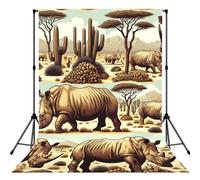 Endangered-Rhino-Desert 5x7ft Photography Backdrop, Photo Background With Rod Pocket, Foldable Studio Backdrop For Birthday, Wedding, Party Decoration