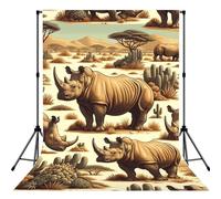 Endangered-Rhino-Yellow-Desert 5x7ft Photography Backdrop, Photo Background With Rod Pocket, Foldable Studio Backdrop For Birthday, Wedding, Party Decoration