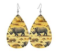 Endangered Rhino Yellow Desert Women Hook Earring Lightweight Drop Earrings Anti-Oxidation Dangle Earrings For Vacation Ceremonies Multiple Piercings