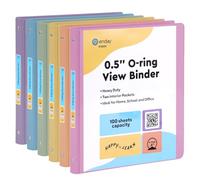 Enday 1/2 inch Binder 3 Ring Binder (6 Pack - Assorted Colors) O-Ring Binder with Clear View Cover and 2 Inside Pocket - for Letter Size 8.5 x 11'' Paper, Ideal for School Supplies, Office, and Home