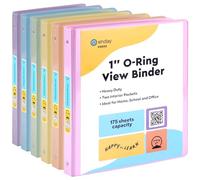 Enday 1 inch Binder 3 Ring Binder (6 Pack - Assorted Colors) O-Ring Binder with Clear View Cover and 2 Inside Pocket - for Letter Size 8.5 x 11'' Paper, Ideal for School Supplies, Office, and Home