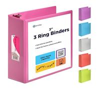 Enday 3 Inch 3 Binders Pink, Slant D-Ring 3” Clear View Cover with 2 Inside Pockets, Heavy Duty Colored School Supplies Office and Home Binders - by