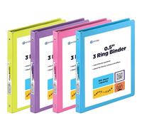 Enday Inch 3 Ring Binder .5 inch Clear View Cover with 2 Inside Pockets, Colored School Supplies Office and Home Binders in Pink, Blue, Purple, Green (4 Pack) - by