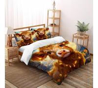 EndCined Cow Flower Bedding Set 3D Digital Printing Animal Theme Duvet Cover Set Pillowcase Microfiber Quilt Cover Suitable for Family,couple,children Double（200x200cm）