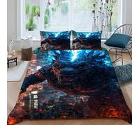 EndCined Godzilla City Bedding Set 3 Pieces 3D Digital Printing Animal Themes Wildlife Duvet Cover Set Chic Breathable Comforter Cover Girl Woman with Pillowcase King（220x240cm）