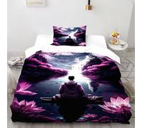EndCined Meditation Buddha Bedding Set 3D Digital Printing Plant Printing Duvet Cover Set Chic Breathable Comforter Cover Universal for All Seasons with Pillow Single（135x200cm）