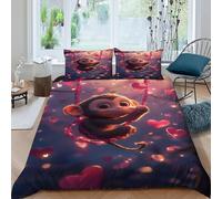 EndCined Monkey Heart Bedding Set 3D Digital Printing Animal Themes Wildlife Duvet Cover Set 3 Pieces Chic Breathable for Boys & Girls Bed Set Pillowcase King（220x240cm）