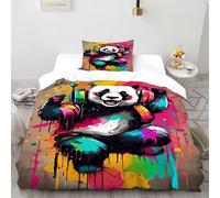 EndCined Panda Splashes 2 Pieces Duvet Cover,3D Printed Animal Theme Wildlife Bedding Set,2 Pillowcases,Hidden Zipper,Microfiber Quilt Cover,Single(135x200cm)