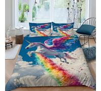 EndCined Unicorn Rainbow_3 Bedding Set Theme Bedspread Animal Themes Wildlife Duvet Cover Set Chic Breathable Comforter Cover for Boys&Girls with Pillowcase King（220x240cm）
