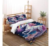 EndCined Unicorn Rainbow Bedding Set 3D Digital Printing Animal Themes Wildlife Duvet Cover 3 Pieces Set Chic Breathable Quilt Cover Universal for All Seasons with Pillow Double（200x200cm）