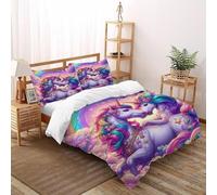 EndCined Unicorn Rainbow Bedding Set 3D Digital Printing Animal Themes Wildlife Duvet Cover Set Chic Breathable Quilt Cover for Boys & Girls with Pillow Super King（260x220cm）