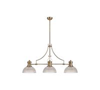Endeavour 3 Light Bar Ceiling Pendant - Antique Brass with Clear Dome Prismatic Glass Shades