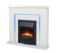Endeavour Fires Bempton 42" Electric Fireplace Suite with Flame Effect & Coal Bed, Remote Control, Custom Surround, 13-Colour LED Lighting, Eco Heater, White Top/White Hearth/Black Fire