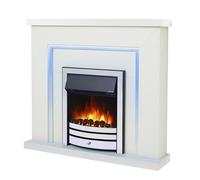 Endeavour Fires Bempton 42" Electric Fireplace Suite with Flame Effect & Coal Bed, Remote Control, Custom Surround, 13-Colour LED Lighting, Eco Heater, White Top/White Hearth/Chrome Fire