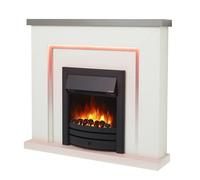 Endeavour Fires Bempton 42" Electric Fireplace Suite with Flame Effect & Coal Bed, Remote Control, Custom Surround, 13-Colour LED Lighting, Eco Heater, Grey Top/White Hearth/Black Fire