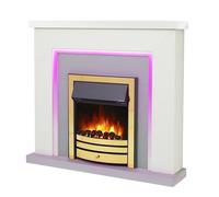 Endeavour Fires Bempton 42" Electric Fireplace Suite with Flame Effect & Coal Bed, Remote Control, Custom Surround, 13-Colour LED Lighting, Eco Heater, White Top/Grey Hearth/Brass Fire