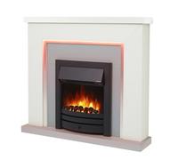 Endeavour Fires Bempton 42" Electric Fireplace Suite with Flame Effect & Coal Bed, Remote Control, Custom Surround, 13-Colour LED Lighting, Eco Heater, White Top/Grey Hearth/Black Fire