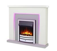 Endeavour Fires Bempton 42" Electric Fireplace Suite with Flame Effect & Coal Bed, Remote Control, Custom Surround, 13-Colour LED Lighting, Eco Heater, White Top/Grey Hearth/Chrome Fire
