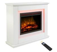Endeavour Fires Castleton 39'' Electric Fireplace Suite and Realistic Flame & Log Effect Fire, 13 Colour LED Lighting, Remote Control In an Off White Surround