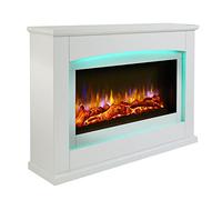Endeavour Fires Danby 48" Electric Fireplace Suite with Realistic Flame & Log Effect Fire, 13-Colour LED Lighting, Remote Control, Off-White Surround