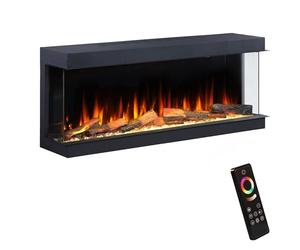 Endeavour Fires Deluxe Rosedale 3-Sided Media Wall Electric Fireplace, Smart Wi-Fi App & Remote Control, Fire Crackling Audio, Black Reflective Mirror, LED Log Set, 1.5kW Heater (60'')