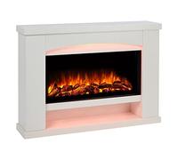 Endeavour Fires Duggleby 48" Electric Fireplace Suite with Realistic Flame & Log Effect Fire, 13-Colour LED Lighting, Remote Control, Off-White Surround & Hearth