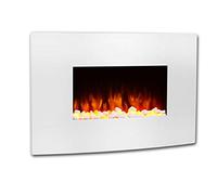 Endeavour Fires Egton 36” Wall Mounted Electric Fire with White Curved Glass, 13 Colour LED Mood Lighting, 1 & 2kW Heater, Realistic Flame Effect & 7-Day Remote Control