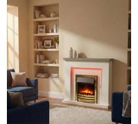 Endeavour Fires & Fireplaces Bempton Electric Fireplace Suite - Grey Top, White Hearth, Brass Fire.