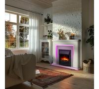 Endeavour Fires & Fireplaces Bempton Electric Fireplace Suite - White Top, Grey Hearth, Black Fire