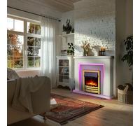Endeavour Fires & Fireplaces Endeavour Fires Bempton 42" Electric Fireplace Suite With Flame Effect & Coal Bed - White Top, Grey Hearth, Brass Fire.