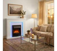 Endeavour Fires & Fireplaces Endeavour Fires Bempton 42" Electric Fireplace Suite With Flame Effect & Coal Bed - White Top, White Hearth, Chrome Fire