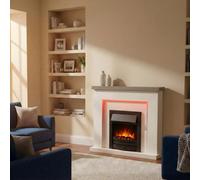 Endeavour Fires & Fireplaces Endeavour Fires Bempton 42" Electric Fireplace Suite With Flame Effect & Coal Bed - Grey Top, White Hearth, Black Fire.