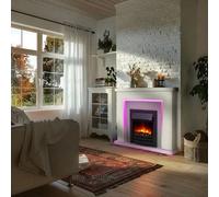 Endeavour Fires & Fireplaces Endeavour Fires Bempton 42" Electric Fireplace Suite With Flame Effect & Coal Bed- White Top, Grey Hearth, Chrome Fire