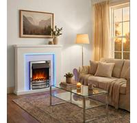 Endeavour Fires & Fireplaces Endeavour Fires Bempton 42" Electric Fireplace Suite With Flame Effect & Coal Bed - Grey Top, White Hearth, Chrome Fire