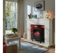 Endeavour Fires & Fireplaces Endeavour Fires Farlington Electric Fireplace, Black Log Burner Stove In 48" Surround - White Top/red Brick