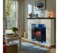 Endeavour Fires & Fireplaces Endeavour Fires Farlington Electric Fireplace, Black Log Burner Stove In 48" Surround - Grey Top/rustic Brick