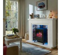 Endeavour Fires & Fireplaces Endeavour Fires Farlington Electric Fireplace, Black Log Burner Stove In 48" Surround - White Top/rustic Brick