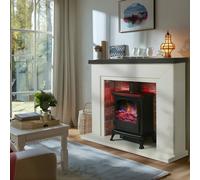 Endeavour Fires & Fireplaces Endeavour Fires Farlington Electric Fireplace, Black Log Burner Stove In 48" Surround - Grey Top/red Brick