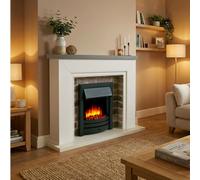 Endeavour Fires & Fireplaces Endeavour Fires Flamborough 48 Inch Electric Fireplace Suite, Grey Top, Black Coal Effect Inset Fire, 2Kw Heater, 7 Day Remote
