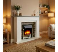 Endeavour Fires & Fireplaces Endeavour Fires Flamborough 48 Inch Electric Fireplace Suite, Grey Top, Chrome Coal Effect Inset Fire, 2Kw Heater, 7 Day Remote