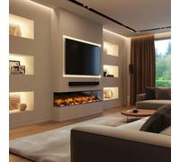 Endeavour Fires & Fireplaces Endeavour Fires Rosedale 3D Media Wall Inset Electric Fireplace With Multi Flame Colours Log & Crystal Set - 60 Inch