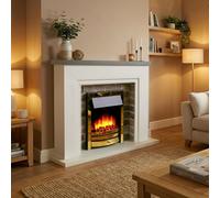 Endeavour Fires & Fireplaces Flamborough Brass Fire Suite - Grey Top - Grey Brick