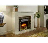 Endeavour Fires & Fireplaces Flamborough Brass Fire Suite - White Top - Grey Brick