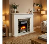 Endeavour Fires & Fireplaces Flamborough Chrome Fire Suite - White Top - Grey Brick