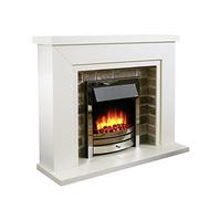 Endeavour Fires Flamborough 48” Electric Fireplace Suite with Surround, Realistic Flame Effect, 1-2kW Eco Heater, 7-Day Programmable Remote & 3D Brick Back Panel (White Top/Chrome Fire)