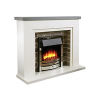 Endeavour Fires Flamborough 48” Electric Fireplace Suite with Surround, Realistic Flame Effect, 1-2kW Eco Heater, 7-Day Programmable Remote & 3D Brick Back Panel (Grey Top/Chrome Fire)